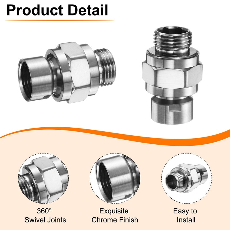 sourcing map 2Pcs Shower Head Swivel Adapter Solid Brass Adjustable