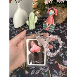 Hileapx Kpop Photocard Holder Keychain, Cute Acrylic Butterfly Photo Card Holder for Kpop Album Card (No Photocard) (Pink)