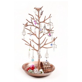 FSROOMZ Tree Jewellery Stand with Birds Decoration, Chain Stand Jewellery Tree for Chains Ring Earring, Women's Bracelet Stand Jewellery Holder Earring Holder Metal Jewellery Storage for Girls Women