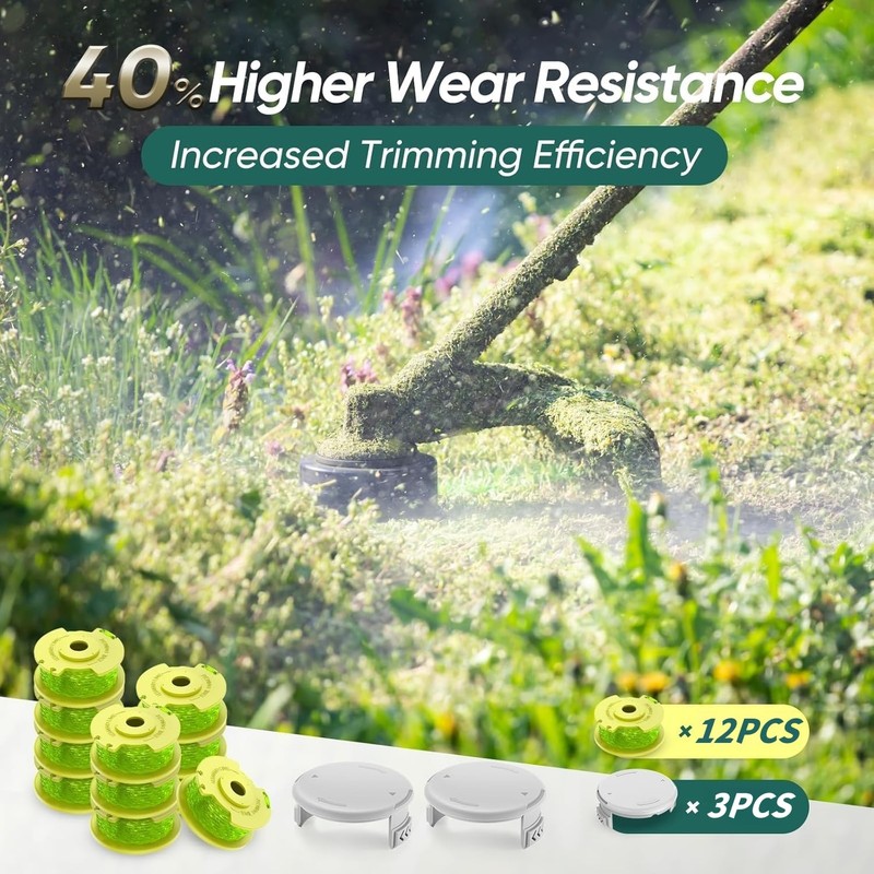 LATERN 12Pcs Ryobi Trimmer String Spools (AC80RL3) with 3Pcs Spool