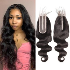 Brazilian Lace Closure 2x6 Human Hair Lace Closure Middle Part Closure Body Wave Remy Human Hair Wavy Lace Closure Black Color With Baby Hair ?14 Inch?