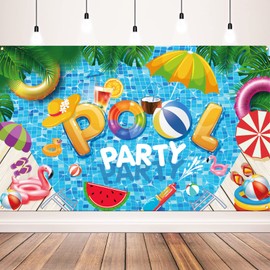 Summer Beach Party Decorations, Pool Banner Backdrop for Kids Summer Pool Party Decorations Supplies, 72x43 inch