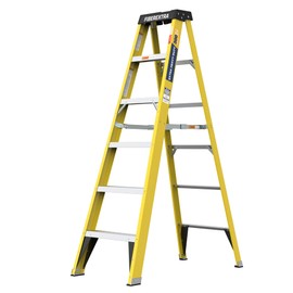 6-Step Fiberglass Ladder, 300Lbs Capacity Step Ladder with Slip-Resistant & Compact Foldable for Home, Office, and Industrial Use, Yellow