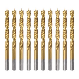 sourcing map 10pcs Brad Point Drill Bit 6.5mm(1/4") Dia Straight Round Shank Drill Metric Brad Point Spiral Twist Drill Bits for Carpenter Woodworking Plastic Rubber, Golden
