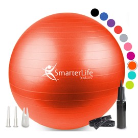 SmarterLife Workout Exercise Ball for Fitness, Yoga, Balance, Stability, or Birthing, Great as Yoga Ball Chair for Office or Exercise Gym Equipment for Home, Non-Slip Design (65 cm, Orange)
