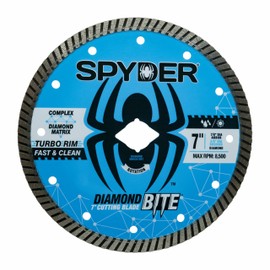 Spyder Diamond Bite 7" Diameter Wet/Dry Turbo Rim Diamond Cutting Blade for Angle Grinders; Tile, Circular, and Table Saws, Fast and Clean Cuts, 7/8" Arbor with 5/8" Adapter Bushing (14117)