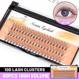 BODERMINCER 10D 60pcs Black Handmade False Eyelashes Natural Long Individual Eyelashes Extension Fake Lashes Makeup Beauty Cosmetic (15mm)
