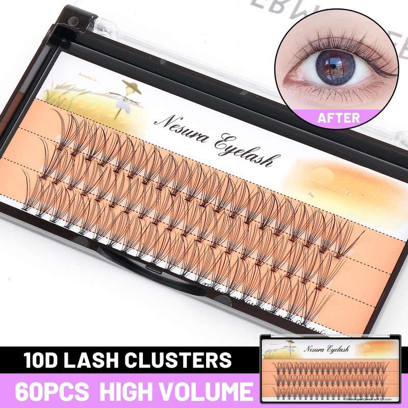 BODERMINCER 10D 60pcs Black Handmade False Eyelashes Natural Long Individual