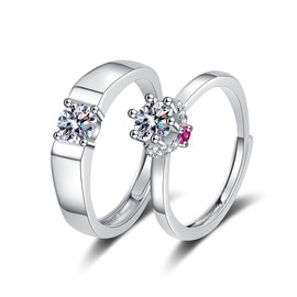 KONFEN 2PCS Cubic Zirconia Couple Rings Set, Adjustable Open Couple Band Eternity Rings for Men and Women, Hypoallergenic Bridal Jewellery Promise Ring Gifts for Anniversary