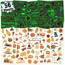 Partywind 56 Sheets (565 Styles) Luminous Thanksgiving Temporary Tattoos, Fall Autumn Party Supplies Decorations for Kids Goodie Bag Stuffers, Turkey Pumpkins Decor for Thanksgiving Party