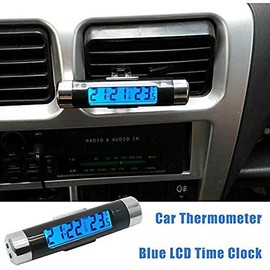 MACHSWON Car LCD Digital Temperature + Time Clock with Blue Blacklight for Car Bicycle Motorcycle Auto Moto Truck, 86 x 20mm