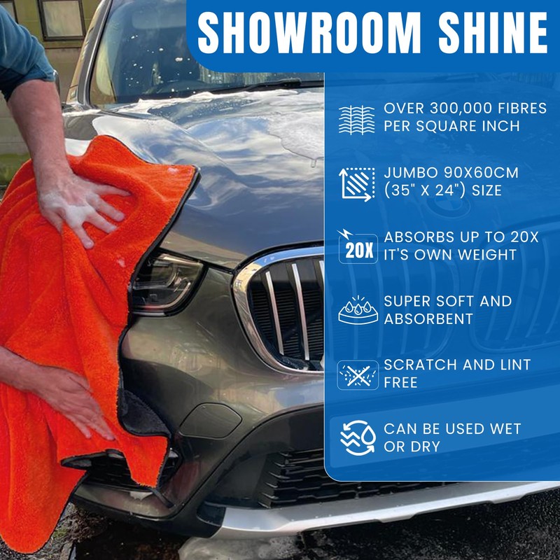 Towelogy Microfibre Car Drying Towel Extra Large 800GSM Dual Sided