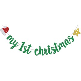 My 1st Christmas Banner, Christmas 1st Birthday Party Decor, Baby's 1st Christmas Party Decor, Happy 1st Birthday Banner, Christmas Theme Baby Shower Newborn Birthday Party Supplies Green Red Glitter