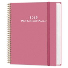 2026 Daily & Monthly Planner Calendar - Full Page a Day, Daily Planner Calendar from Jan 2026 to Dec 2026, Flexible Cover, 7''x10'', Inner Pocket, Pink