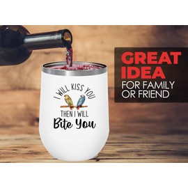 Flairy Land Bird Lover White Edition Wine Tumbler 12oz - Kiss then bite you - Hummingbird Nest Cage Parrot Dad Gardening Outdoor Birdwatcher Feeder