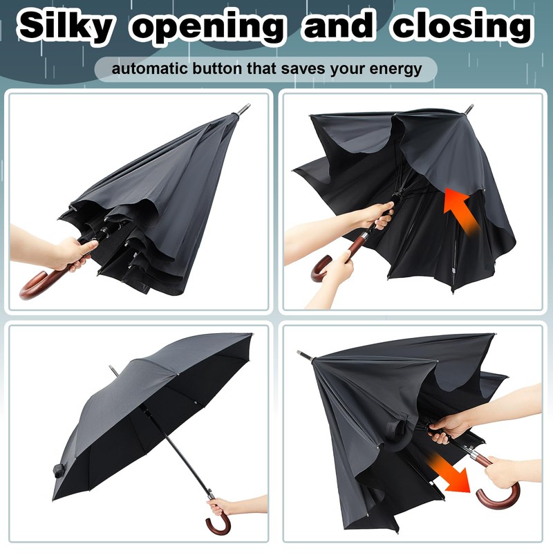Silkfly 2 Pcs 48 Inch Auto Open Umbrella Wooden J