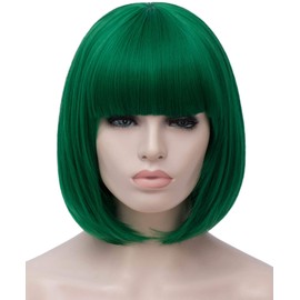 Bopocoko Green Wig Short for Women - St Patrick's Day Bob With Bangs, Natural Synthetic Soft Cute Colored Wig BU027GR