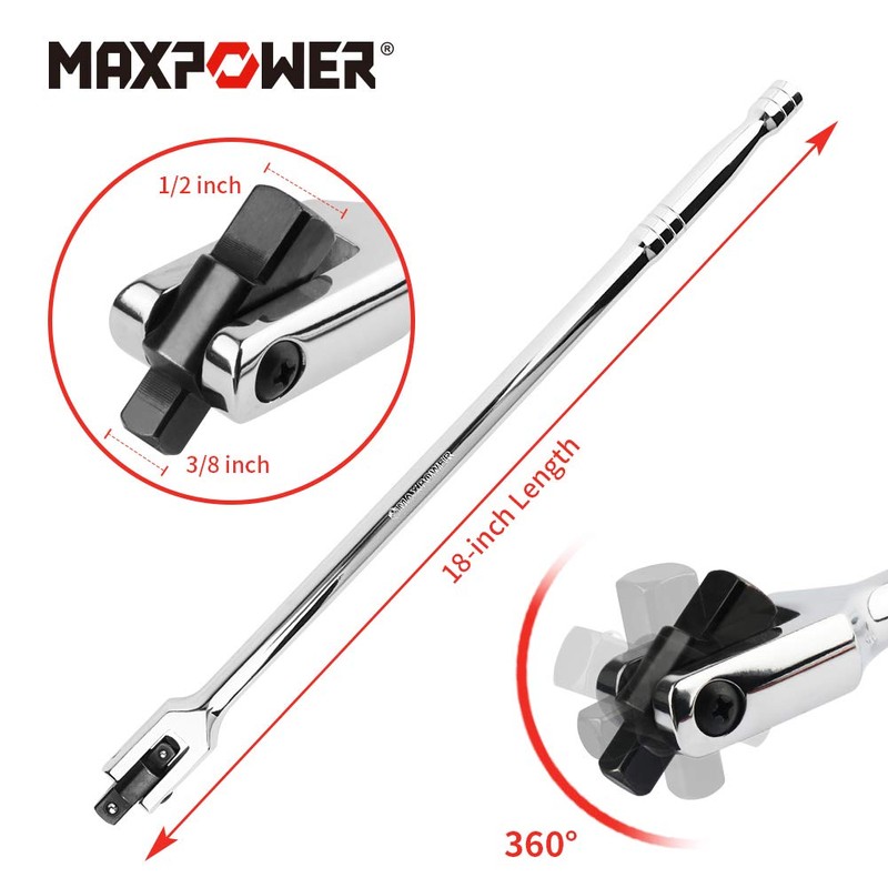 MAXPOWER 1/2-Inch and 3/8-Inch Drive Dual-Drive 18-Inch Breaker Bar Flex