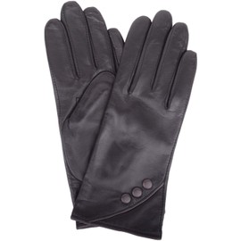 SNUGRUGS Womens Soft Leather Stylish Winter Glove/Gloves with Button Design - Black - Medium (7")