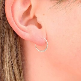 Silver Hoop Earrings for Women, 925 Sterling Silver, 15mm, Hammered Texture, Hoop Earrings Hypoallergenic Sensitive Ears, Hoop Earrings Set, Silver Earrings Nickel Free (15mm, Sterling Silver)