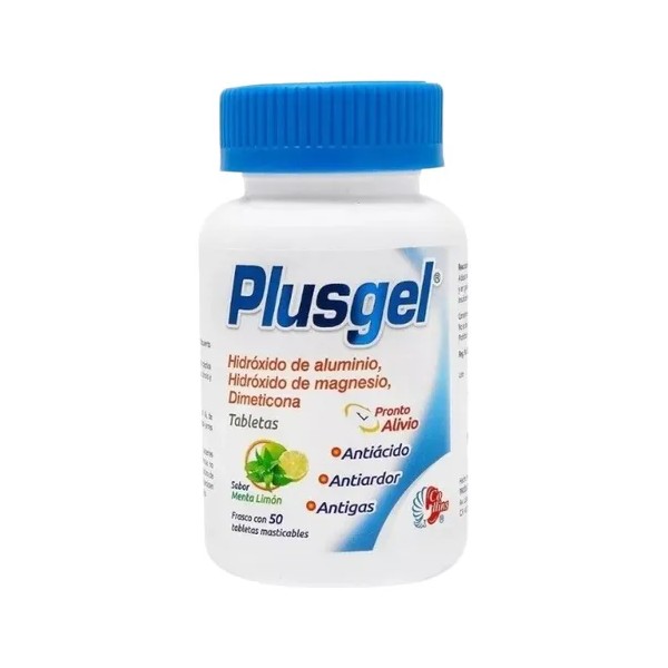 Plusgel Tabletas Masticables 200/200/20 Mg, 50 Tabletas
