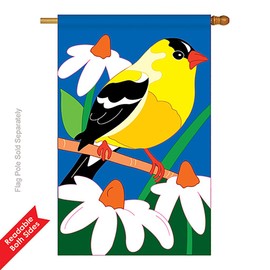 Two Group - Gold Finch Garden Friends - Everyday Birds Applique Decorative Vertical House Flag 28" x 44"
