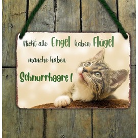 schilderkreis24 Tin Sign Beautiful Saying "Nicht alle Engel Flügel Schnurrhaare!" Decorative Sign Vintage Retro Gift Idea Funny Gift Birthday Christmas for All Cat Fans 18 x 12 cm