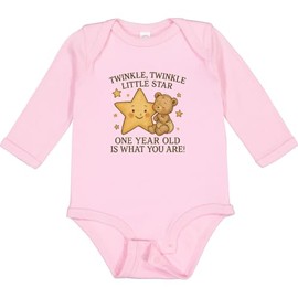 inktastic Twinkle Twinkle Little Star 1 Year Old Birthday Long Sleeve Creeper 12 Months 0080 Pink 456ed