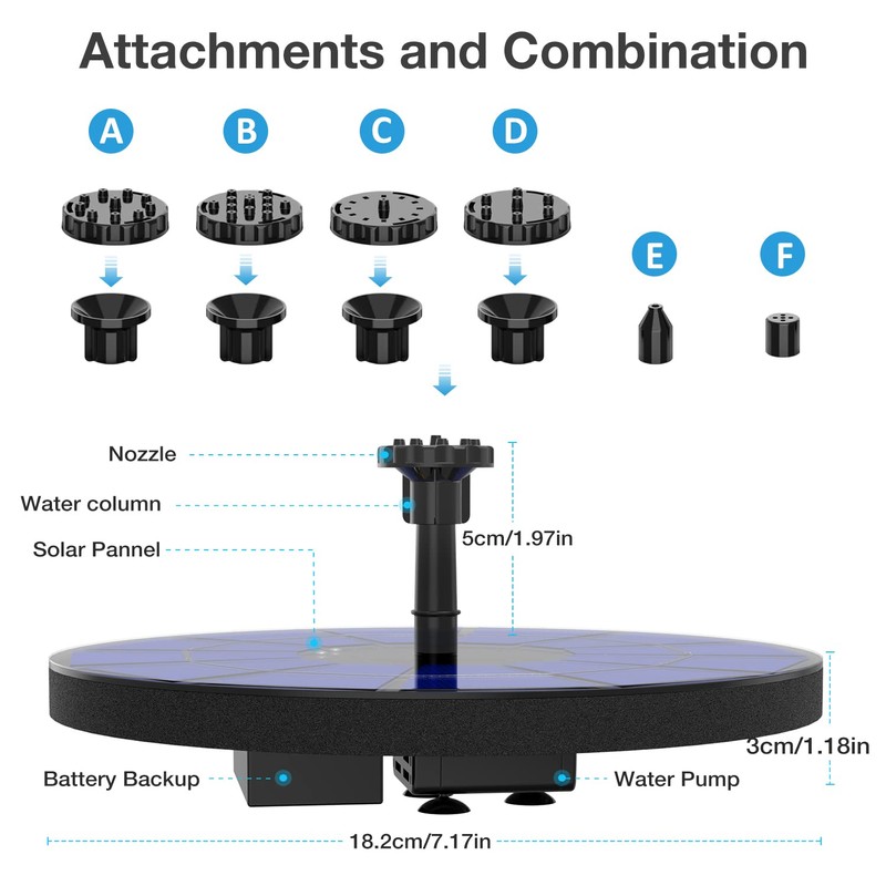 AISITIN Solar Fountain with 3.5 W Solar Panel, 1500 mAh