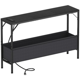 Asgolion Console Tables with Charging Station and Storage Basket, 47.2'' Entryway Table Narrow with Power Outlets USB Ports, Couch Table Behind Sofa, Hallway Table for Foyer, Living Room, Black