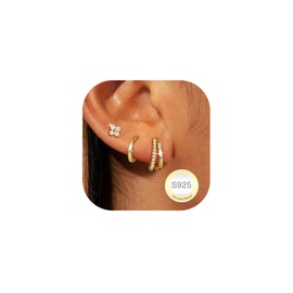 DORANA 3 Pair Gold Studs Hoop Earrings for Women Hypoallergenic Gold Earring Stacks Small Stud Hoops Earrings Sets for Multiple Piercings Jewelry Gifts