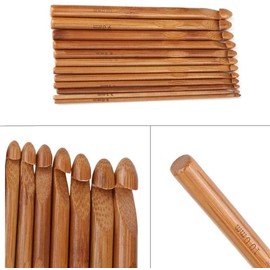 12Pcs Bamboo Crochet Hooks Set, 3mm to 10mm Diameters, Knitting Needles Knit Craft Set, DIY Wooden Knitting Needle Kit