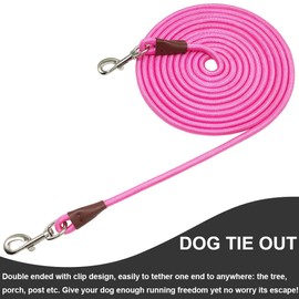 SEPXUFORE Tie Out Rope Dog Leash, 8FT/10FT Heavy Duty Climbing Nylon Check Cord for Medium Large Dogs Indoor/Outdoor Playing Camping Backyard (Pink, 3/8" x 10ft)