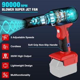 Upgrade 400W Higher Speed Mini Jet Blower Turbo Fan for Milwaukee 18V M18 Battery, 3-Speed Portable Violent Wireless Fan, for Computer Key Board Cleaning,Car Drying,Camping,Outdoors(No Battery)