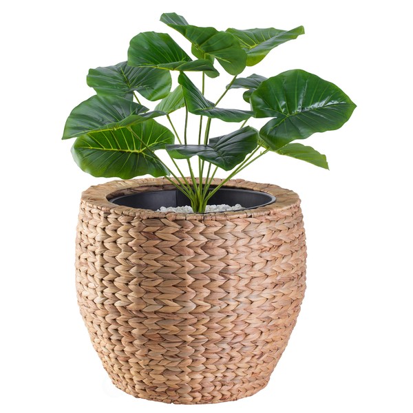 Vintiquewise QI003547.L Water Hyacinth Round Floor Planter with Metal Pot,