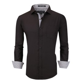 Alex Vando Mens Dress Shirts Wrinkle Free Regular Fit Stretch Rayon Bamboo Button Down Shirt,Black,XXL