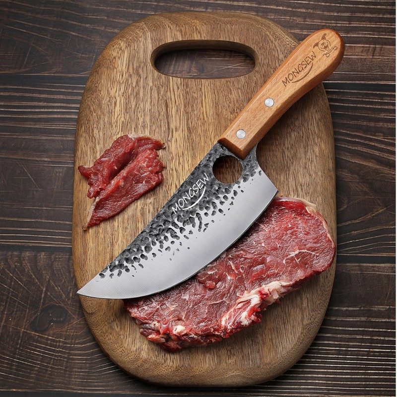 MONGSEW 3PCS Butcher Viking Knife Set, Hand Forged 7" Serbian