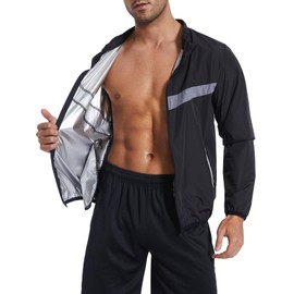 LAZAWG Men's Sauna Jacket Long Sleeve Zip Top Sweat Suit Sweat Shaper Body Shaper Compression Workout, Black Jacket