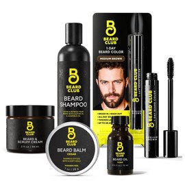 Beard Club One-Day Beard & Eyebrow Color - Available in Four Colors and Four Sizes - Temporary Color for Beard and Eyebrows, Covers Greys, Fills in Patches, and Enhances Volume - 30 Applications Per Tube:_Ultimate Beard Color Kit: Medium Brown