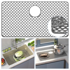 Toovem Silicone Sink Protectors for Kitchen Sink, 28''x 15'' Kithchen Sink Mats for Bottom of Farmhouse Stainless Steel Porcelain Sink with Rear Drain - Grey