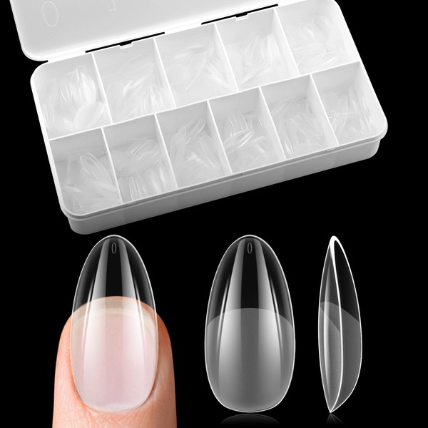 EBANKU Short Almond Nail Tips, 550 Pieces, Full Coverage, Soft