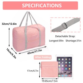 Airlines Underseat Cabin Bag, 45 x 35 x 20cm Foldable Travel Duffel Bag Holdall Tote, Carry on Overnight Luggage Weekend for Women and Men(With Shoulder Strap, 25L) (Pink)