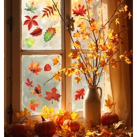 56 Pcs Fall Window Clings, Fall Window Decals for Autumn Glass Home Thanksgiving (6 Sheets)