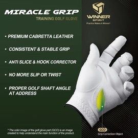 WINNER SPIRIT Miracle Grip Training Golf Glove Consistent Stable Grip with Cabretta Leather (Hard, Left Hand, Men’s M)