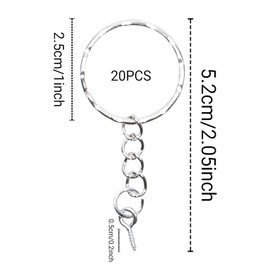 LuenHego 20Pcs Keyring Rings Split Keyring with Chain, Metal Key Ring Blanks Key Ring Hoops with Jump Rings and Screw Eye Pins, DIY Keyrings Making Kit, Silver (Knurled)