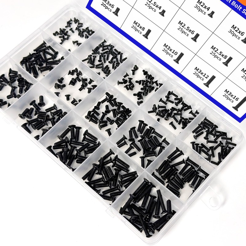 NexSync 400-Piece Mini Flathead Phillips Microscrews Kit - M1.7/M2/M2.5/M3 Steel
