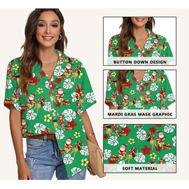 Christmas in July Shirt Women Christmas Hawaiian Shirts Kalikimaka Tee Hawaiian Button Up Shirt Beach Vacation Tops(Green,Large)