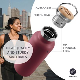 Bambaw Insulated Water Bottle 500ml, Red Water Bottle, Stainless Steel Water Bottle, Leakproof Water Bottle, Stainless Water Bottle, Water Bottle, Metal Flask, Steel Bottle – Red Berry