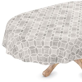 Washable Oilcloth Tablecloth Oval 140 x 180 cm Cut Edge Kaleidoscope Grey Easy Care
