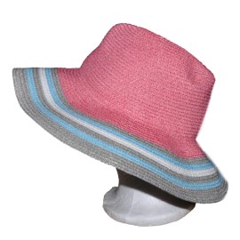 PINK Magid Women's Paper Straw Packable Crushable Beach Sun Hat, Pink / Blue stripe